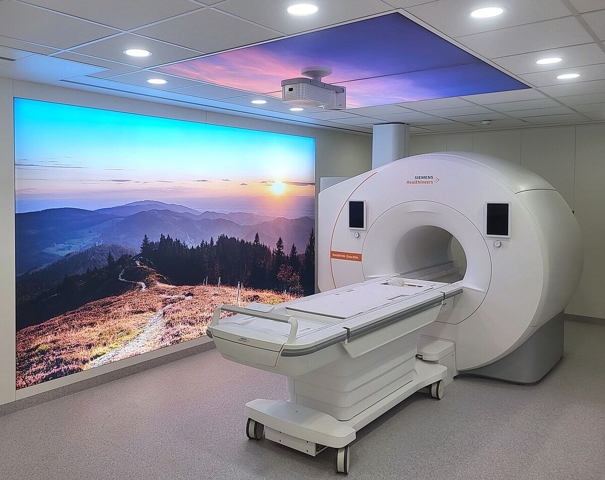 Refurbished wide-bore MRI scanner in a hospital suite